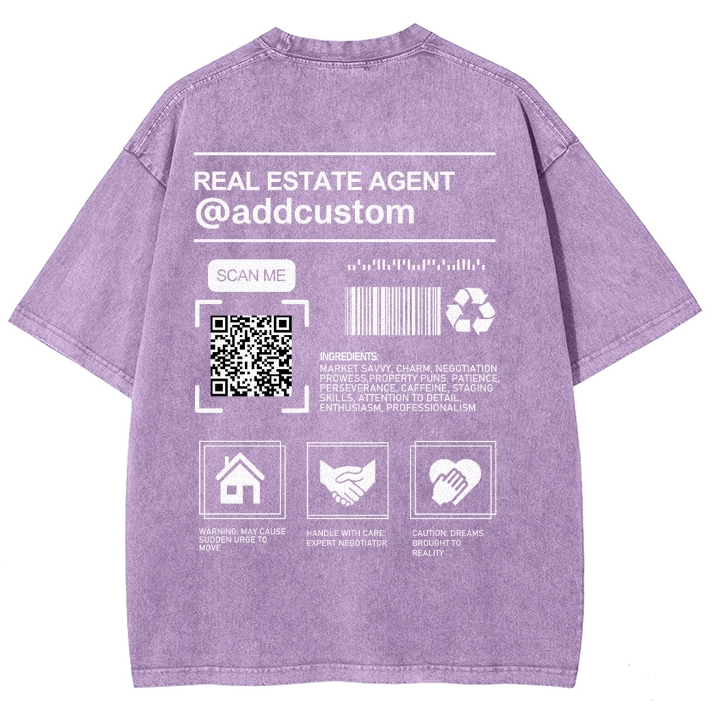 Real Estate Agent Addcuston QR Code Unisex Fit Washed T-Shirt