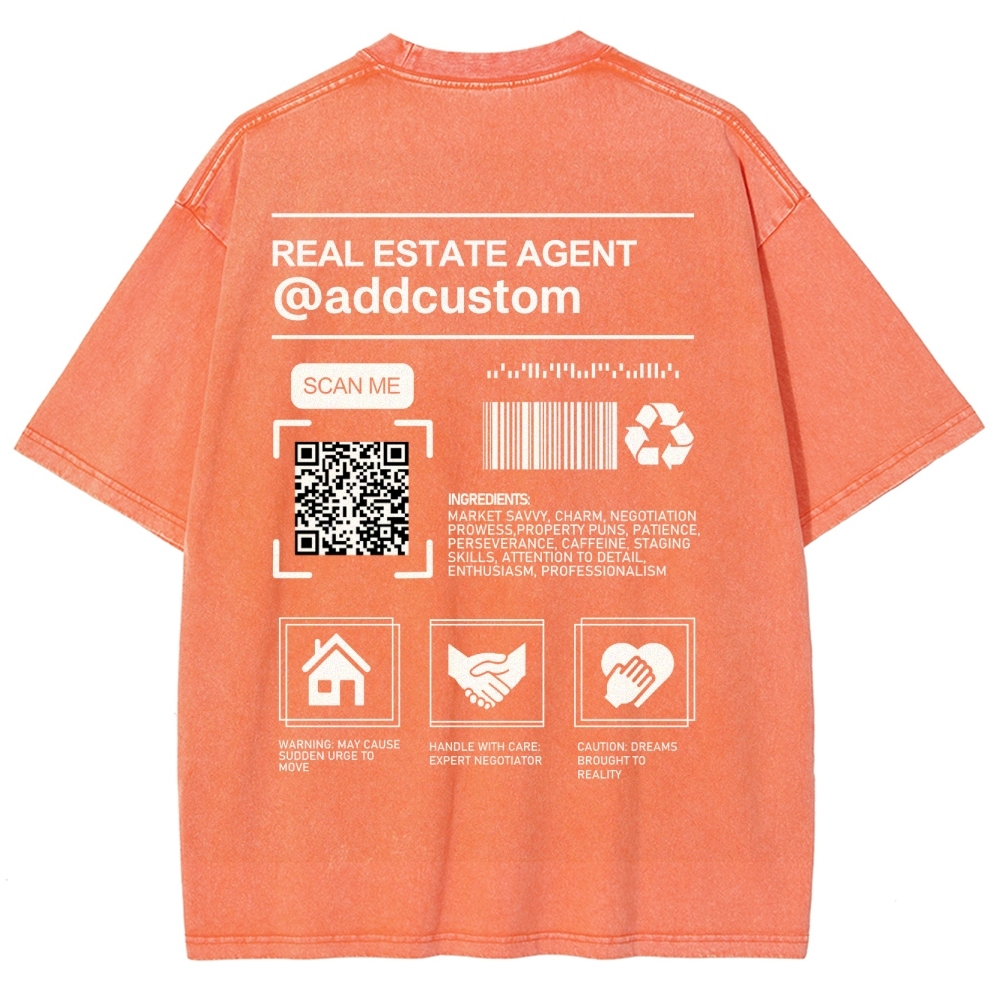 Real Estate Agent Addcuston QR Code Unisex Fit Washed T-Shirt