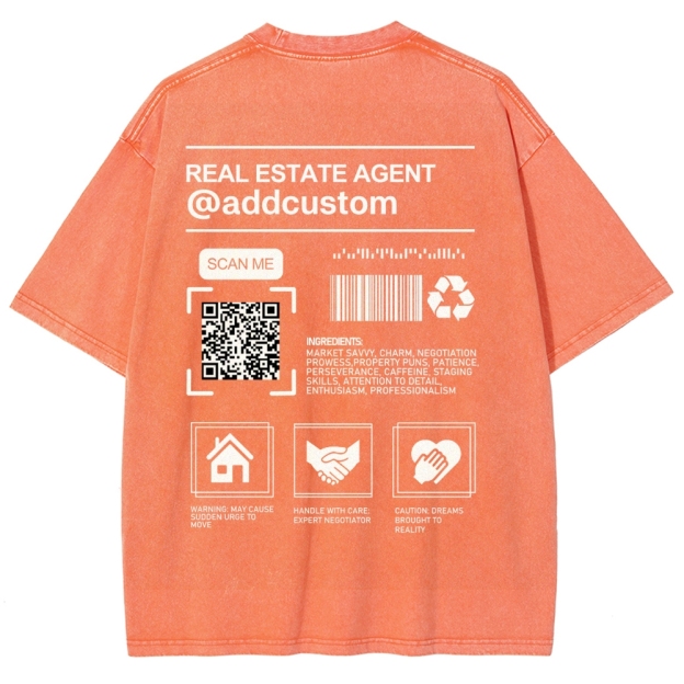 Real Estate Agent Addcuston QR Code Unisex Fit Washed T-Shirt
