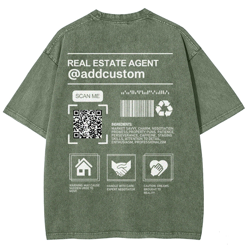 Real Estate Agent Addcuston QR Code Unisex Fit Washed T-Shirt
