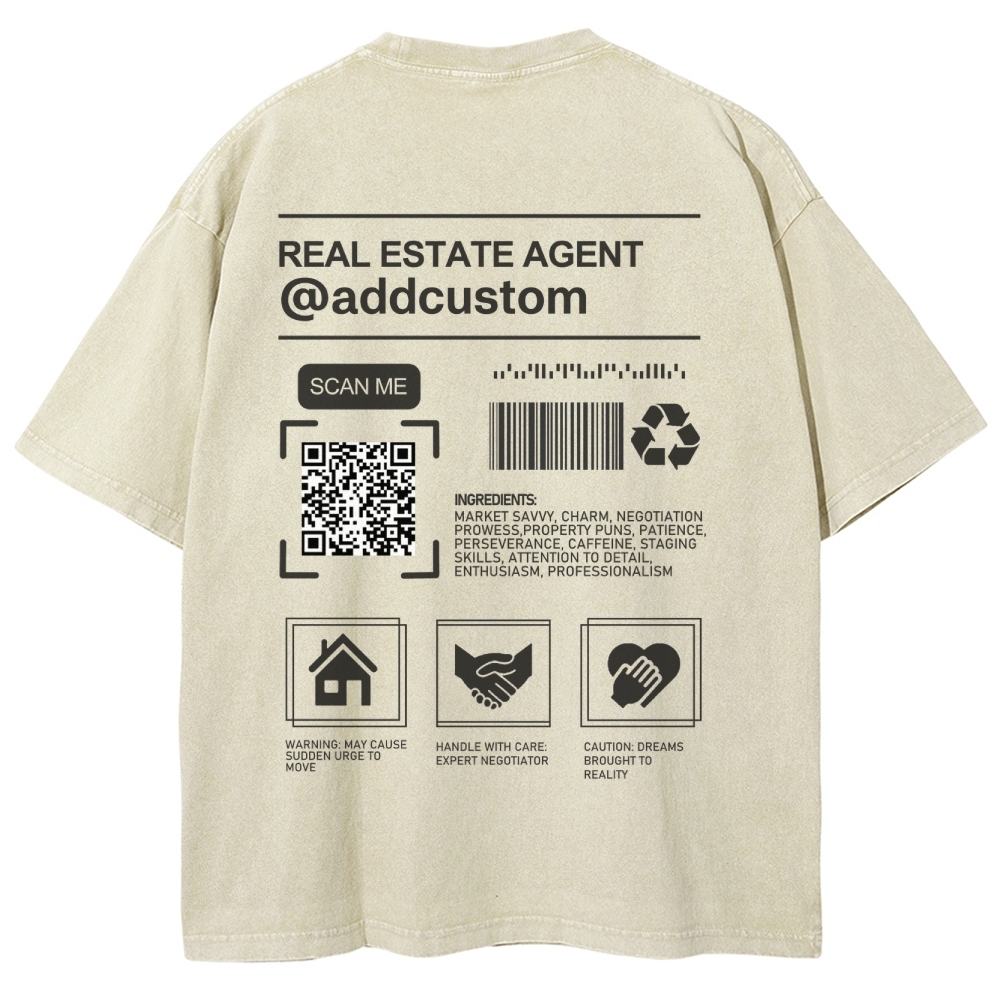 Real Estate Agent Addcuston QR Code Unisex Fit Washed T-Shirt
