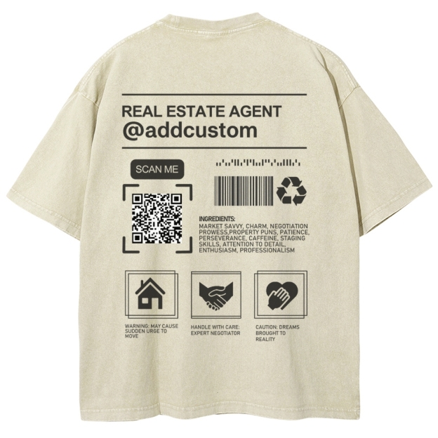 Real Estate Agent Addcuston QR Code Unisex Fit Washed T-Shirt