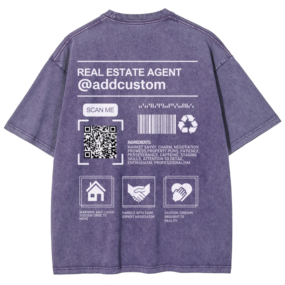 Real Estate Agent Addcuston QR Code Unisex Fit Washed T-Shirt