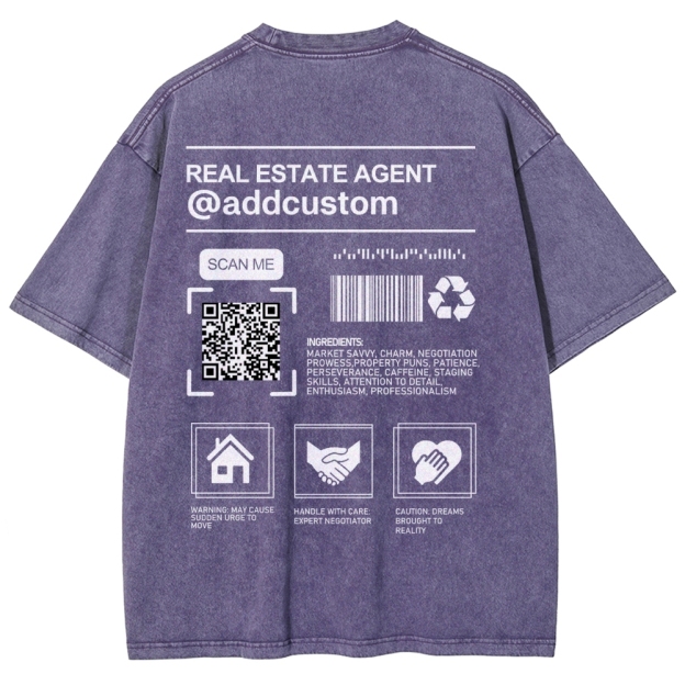 Real Estate Agent Addcuston QR Code Unisex Fit Washed T-Shirt