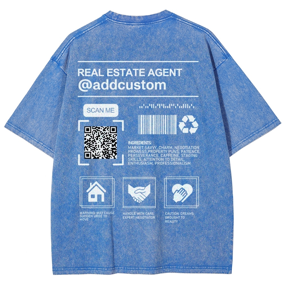 Real Estate Agent Addcuston QR Code Unisex Fit Washed T-Shirt