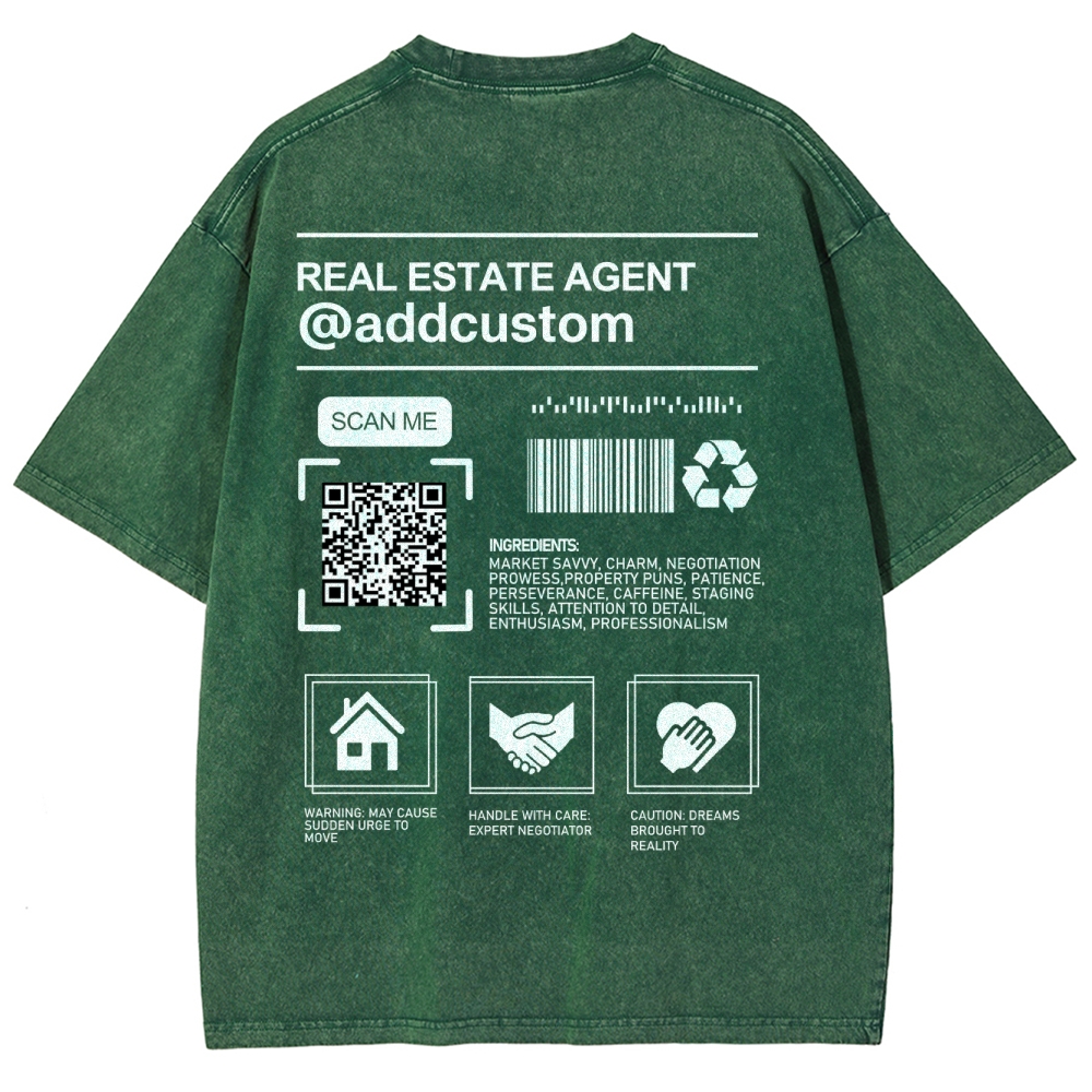 Real Estate Agent Addcuston QR Code Unisex Fit Washed T-Shirt