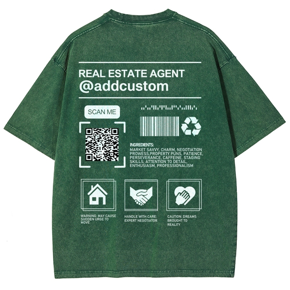 Real Estate Agent Addcuston QR Code Unisex Fit Washed T-Shirt