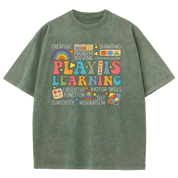 Play Is Learning Unisex Fit Washed T-Shirt Customscool