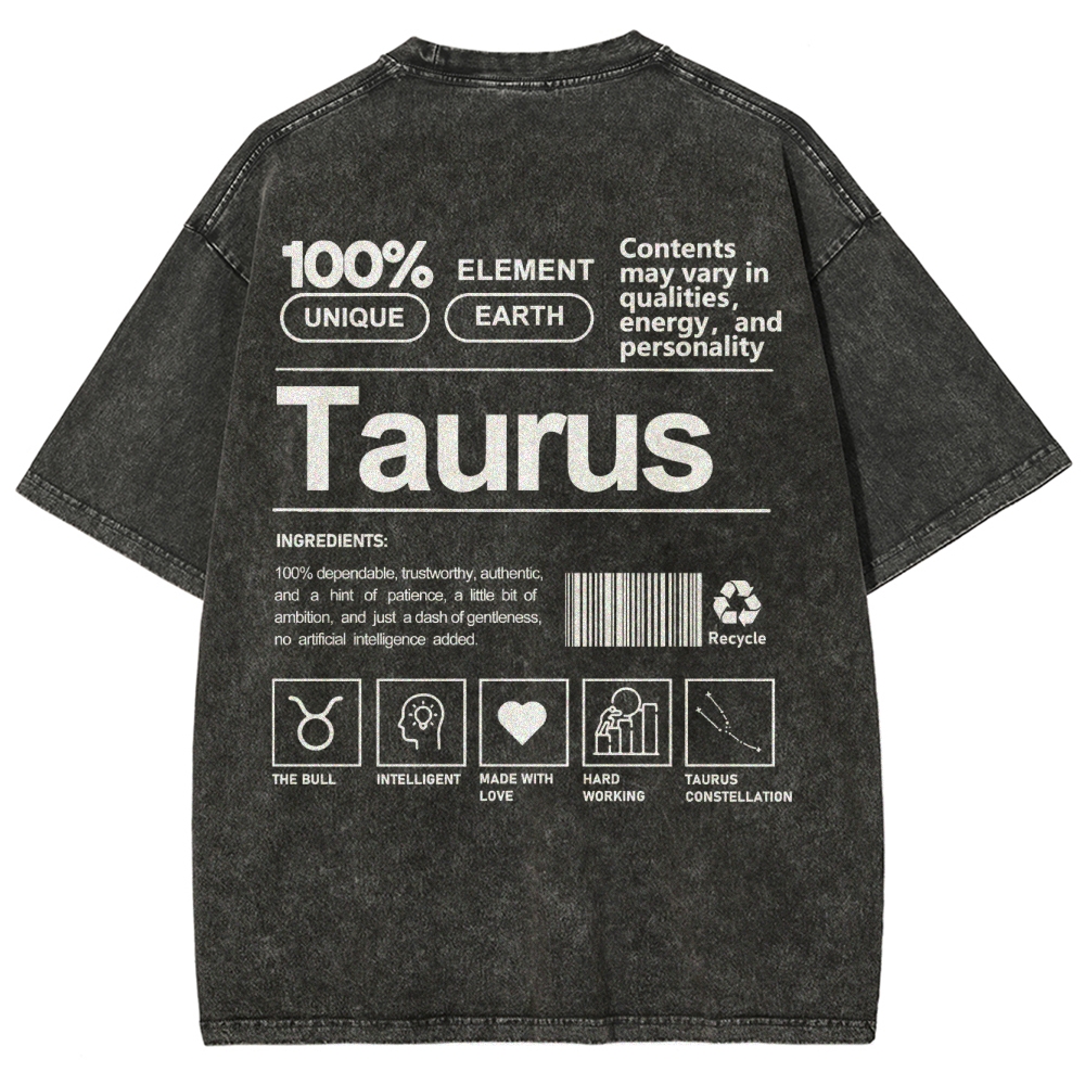 Taurus Unisex Fit Washed T-Shirt Customscool