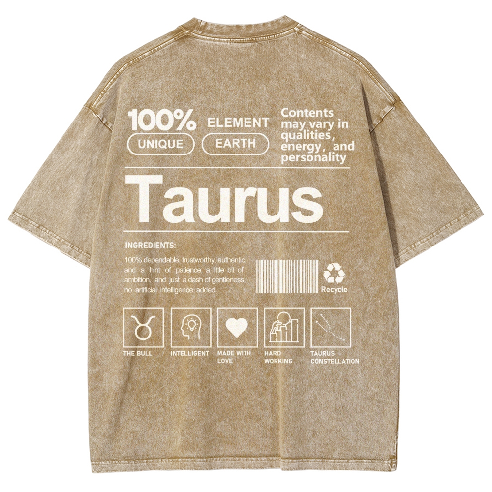 Taurus Unisex Fit Washed T-Shirt Customscool