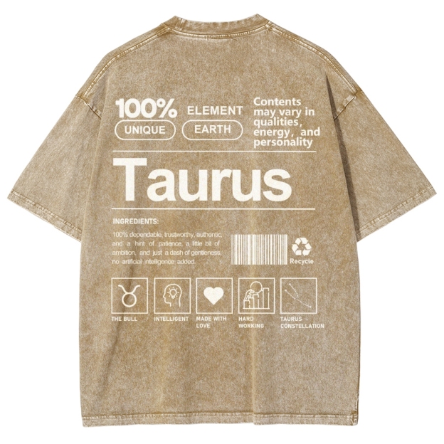 Taurus Unisex Fit Washed T-Shirt Customscool