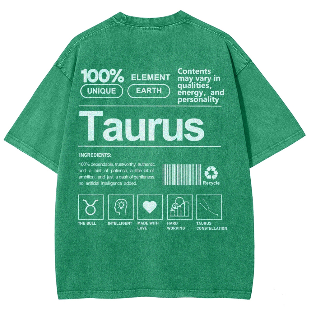 Taurus Unisex Fit Washed T-Shirt Customscool