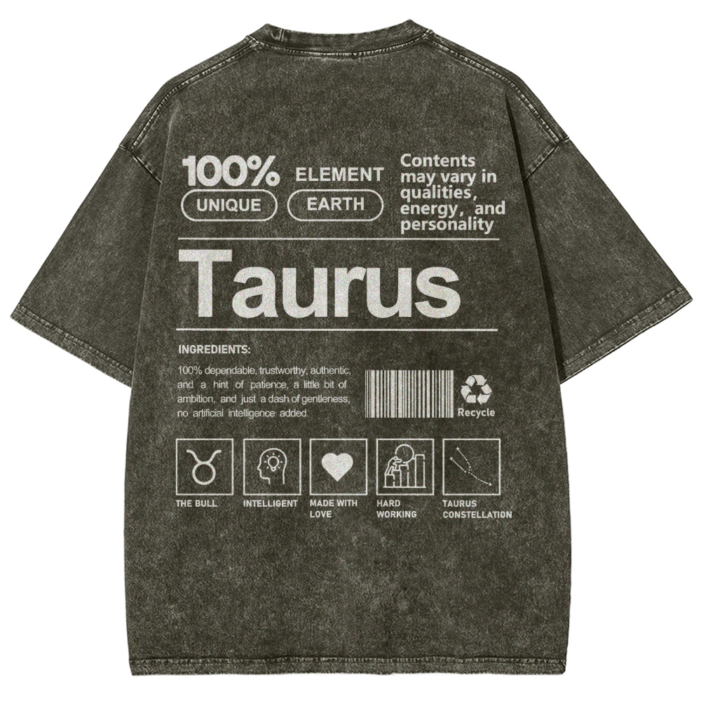 Taurus Unisex Fit Washed T-Shirt Customscool