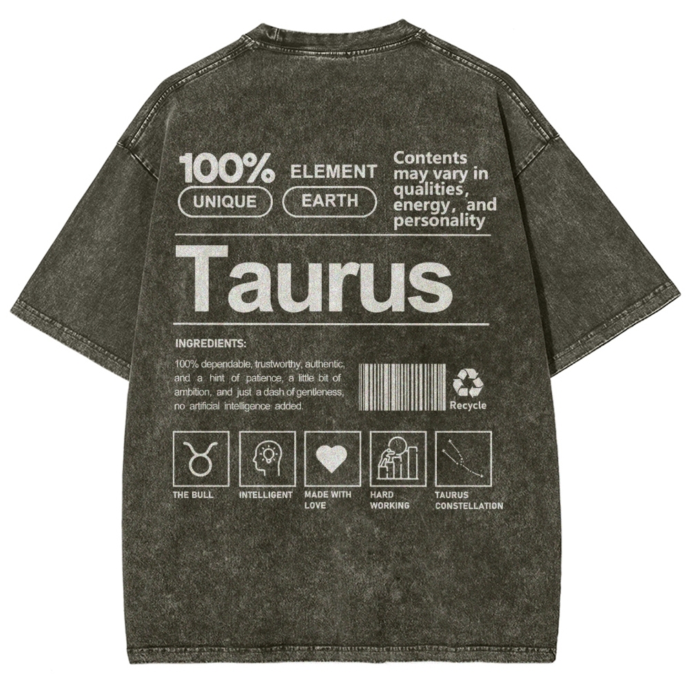 Taurus Unisex Fit Washed T-Shirt Customscool
