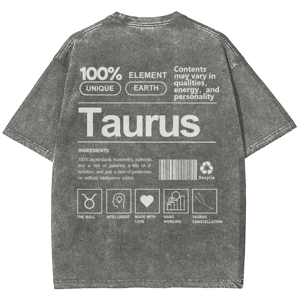 Taurus Unisex Fit Washed T-Shirt Customscool