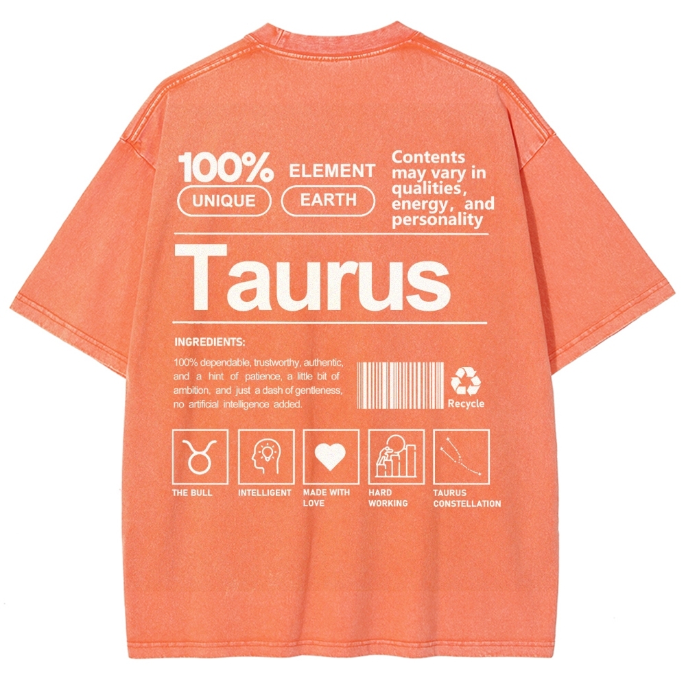 Taurus Unisex Fit Washed T-Shirt Customscool