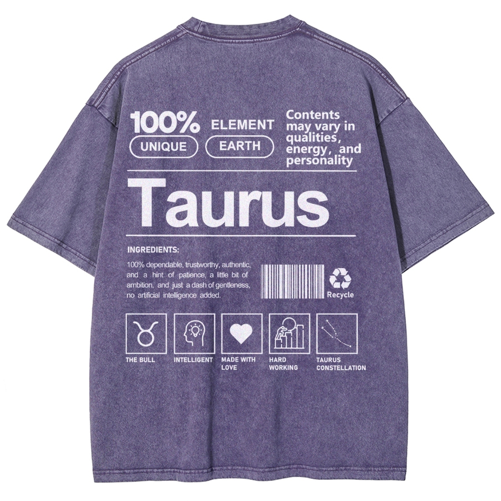Taurus Unisex Fit Washed T-Shirt Customscool