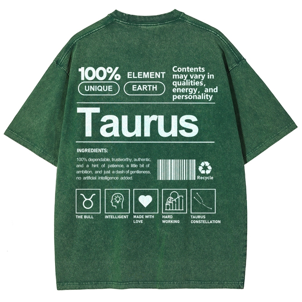 Taurus Unisex Fit Washed T-Shirt Customscool