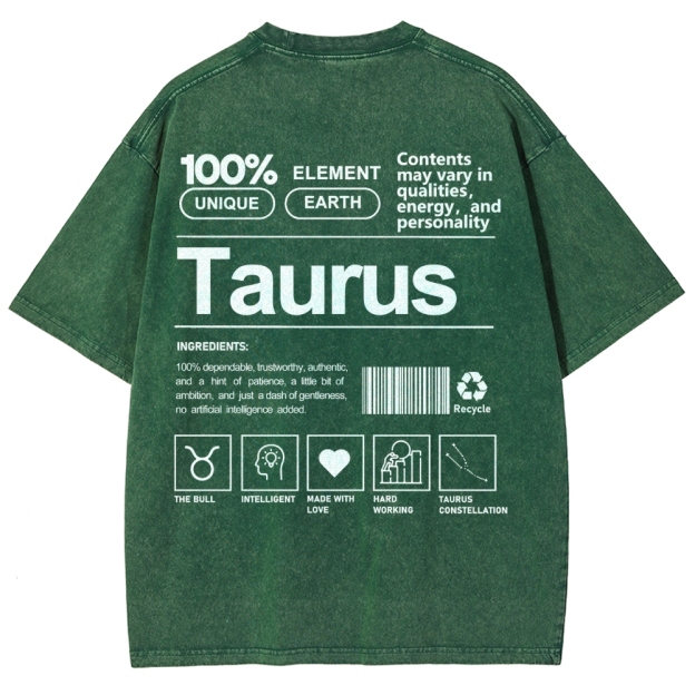 Taurus Unisex Fit Washed T-Shirt Customscool