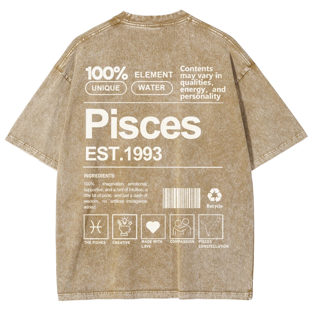 Pisces Addcustom Unisex Fit Washed T-Shirt