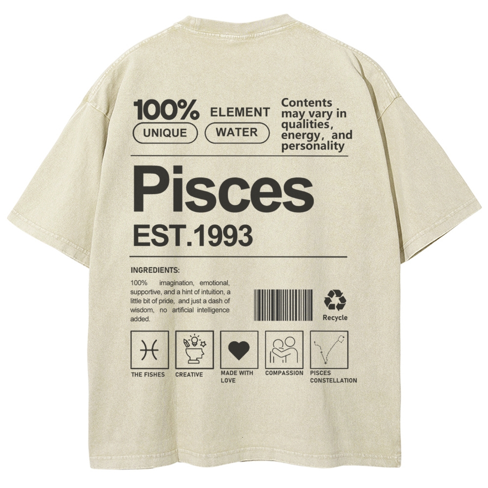 Pisces Addcustom Unisex Fit Washed T-Shirt