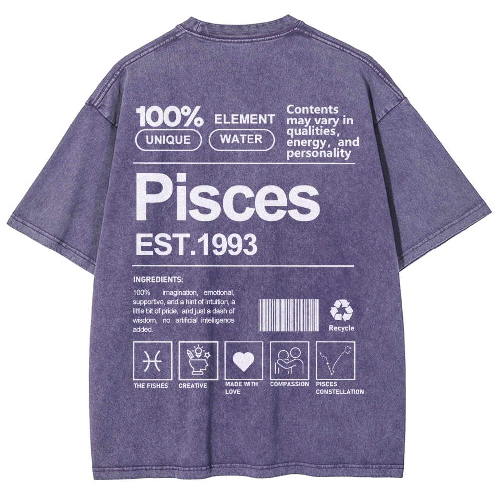 Pisces Addcustom Unisex Fit Washed T-Shirt