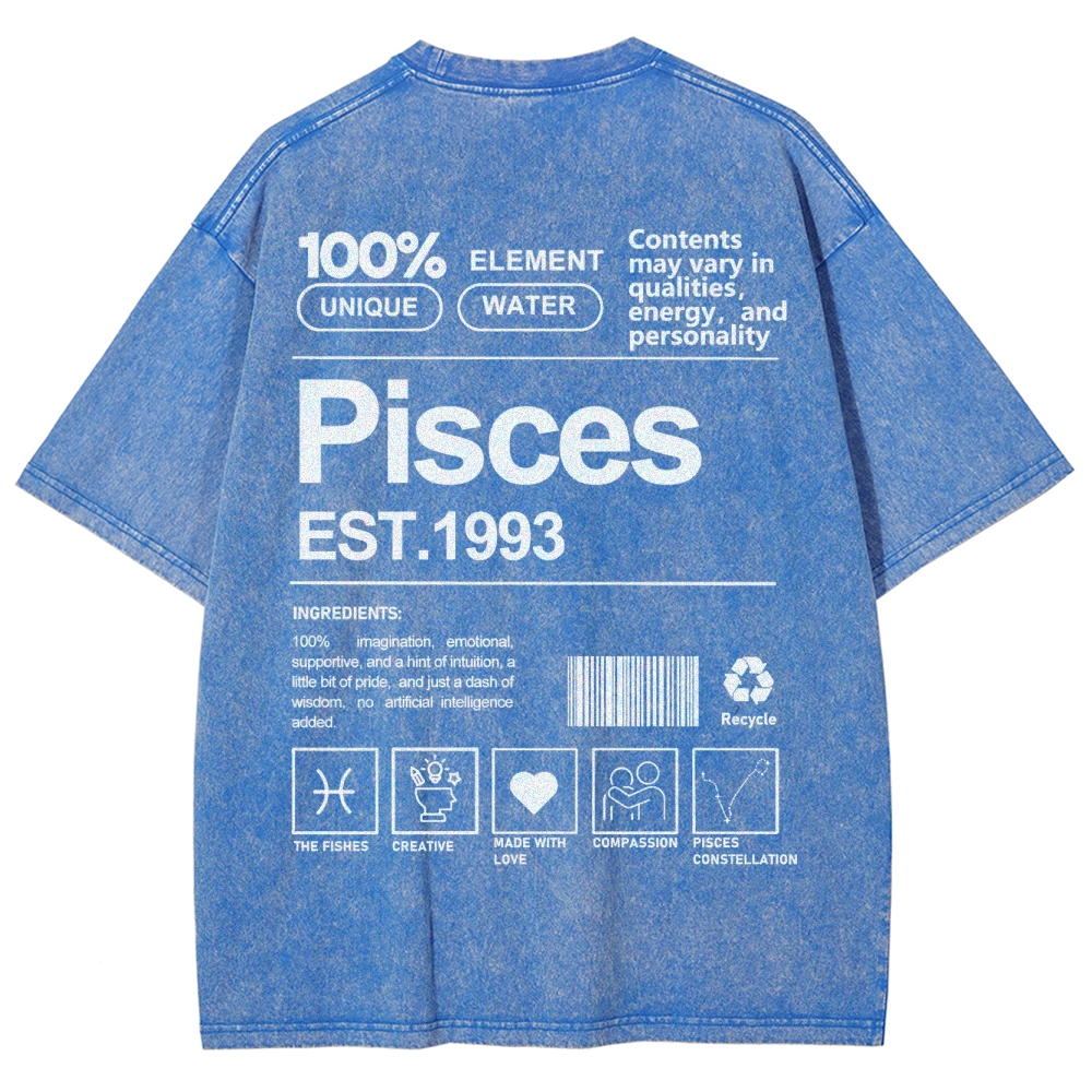 Pisces Addcustom Unisex Fit Washed T-Shirt