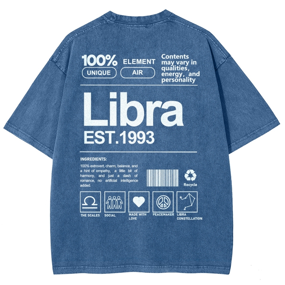 Libra Addcustom Unisex Fit Washed T-Shirt