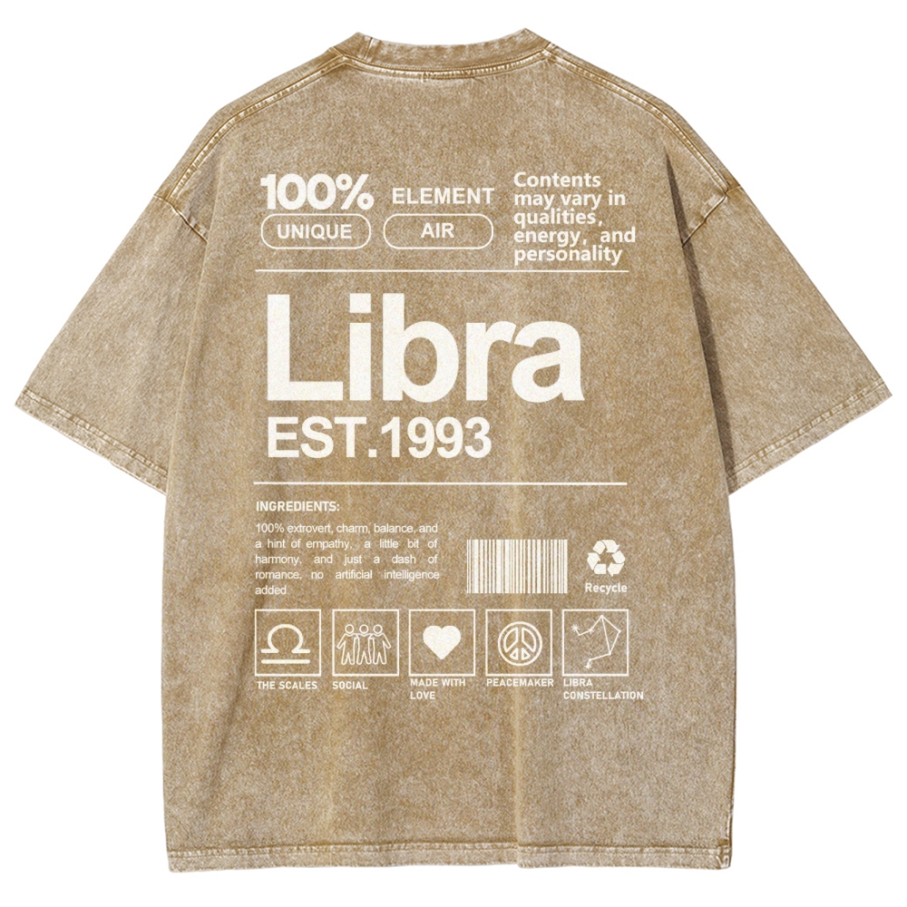 Libra Addcustom Unisex Fit Washed T-Shirt
