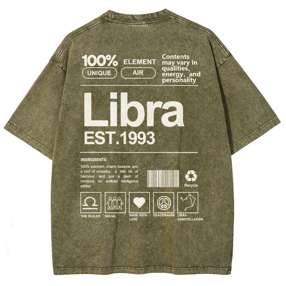Libra Addcustom Unisex Fit Washed T-Shirt