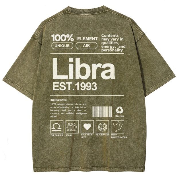 Libra Addcustom Unisex Fit Washed T-Shirt