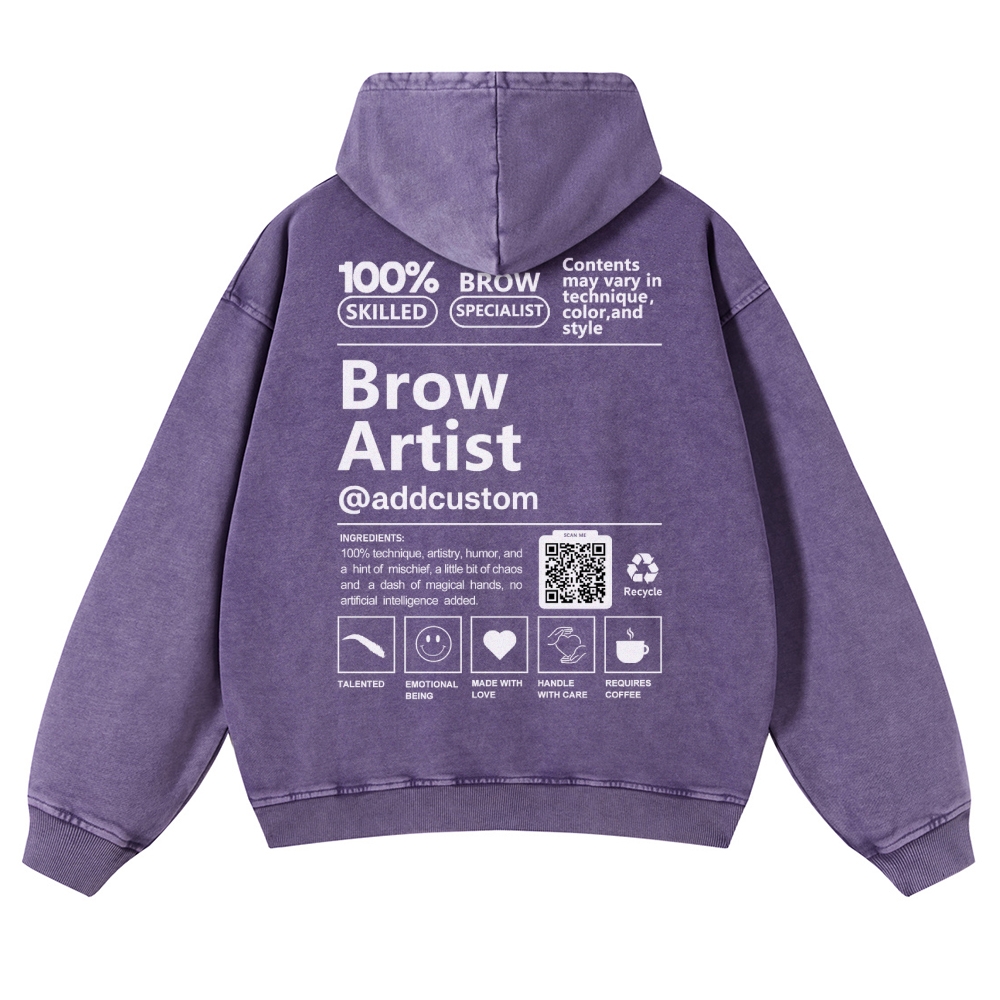 Brow Artist Addcustom QR Code Casual Washed Hoodie