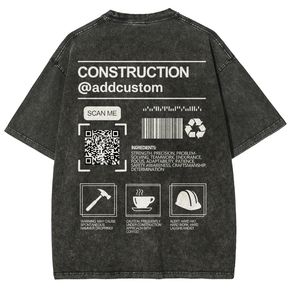 Construction Addcustom QR Code Name Unisex Fit Washed T-Shirt
