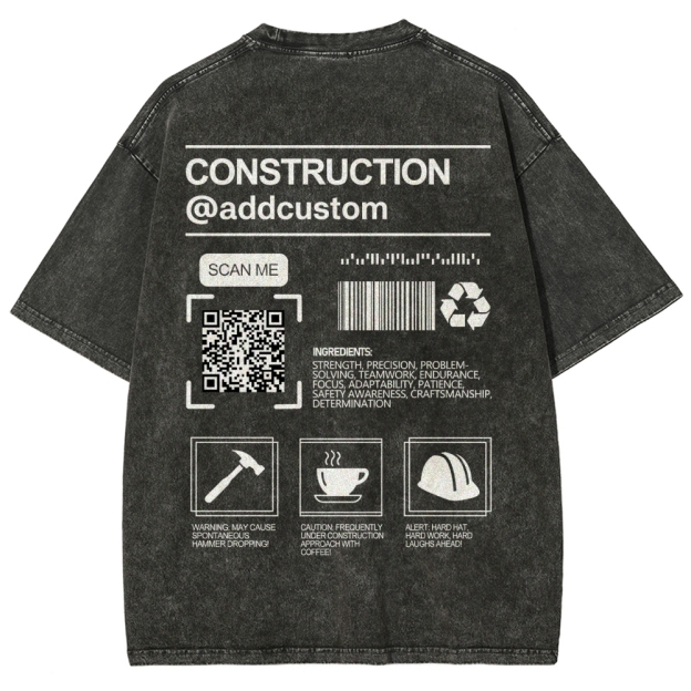 Construction Addcustom QR Code Name Unisex Fit Washed T-Shirt Customscool