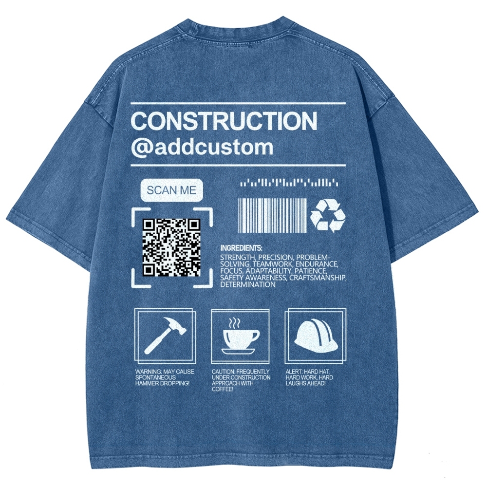Construction Addcustom QR Code Name Unisex Fit Washed T-Shirt Customscool