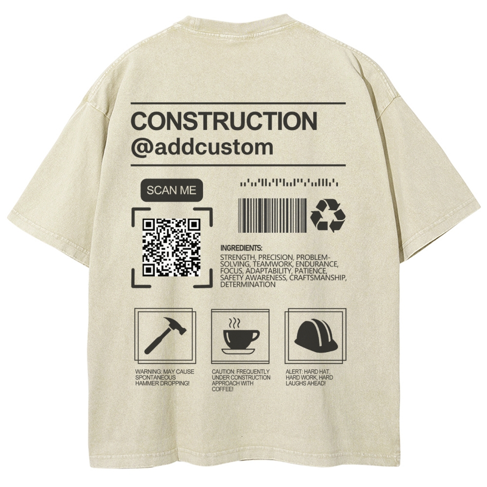 Construction Addcustom QR Code Name Unisex Fit Washed T-Shirt Customscool