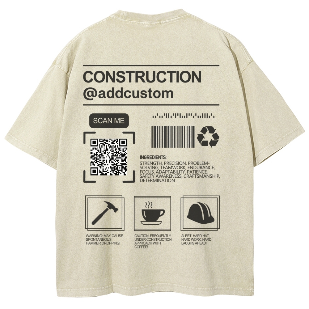 Construction Addcustom QR Code Name Unisex Fit Washed T-Shirt Customscool