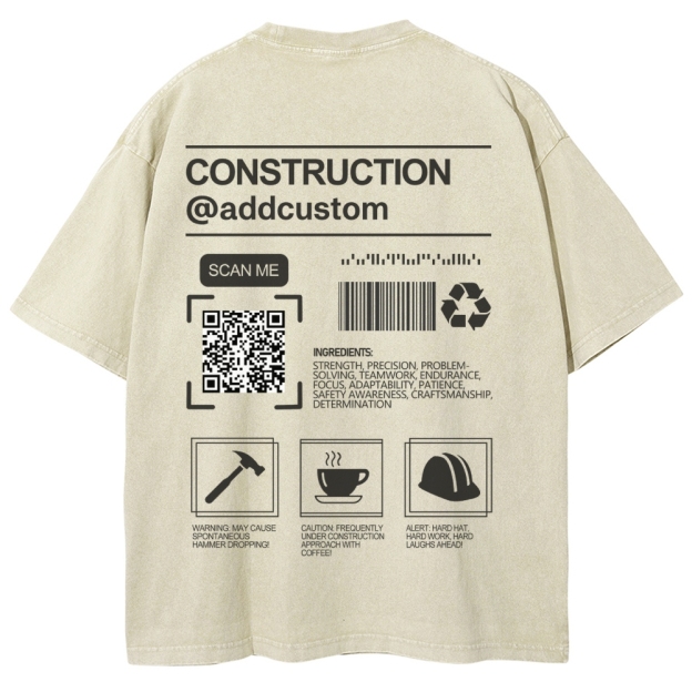 Construction Addcustom QR Code Name Unisex Fit Washed T-Shirt Customscool