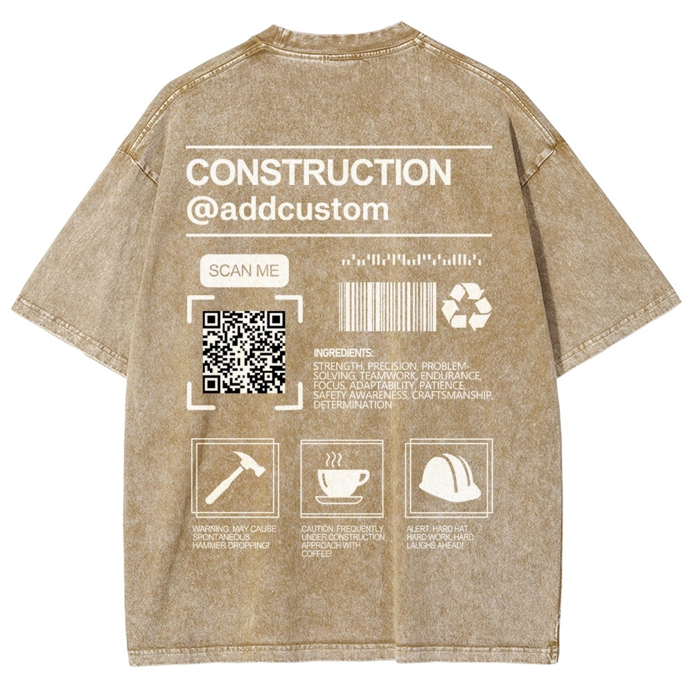 Construction Addcustom QR Code Name Unisex Fit Washed T-Shirt Customscool