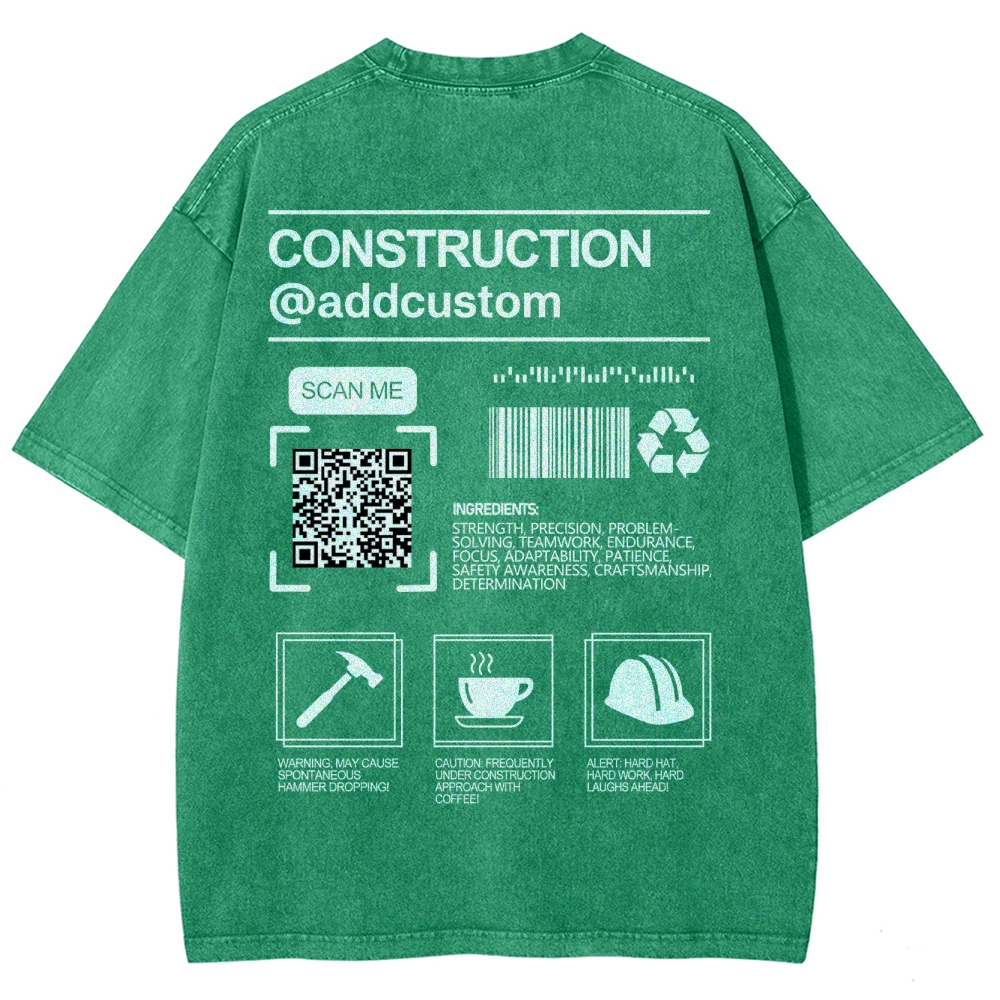 Construction Addcustom QR Code Name Unisex Fit Washed T-Shirt Customscool
