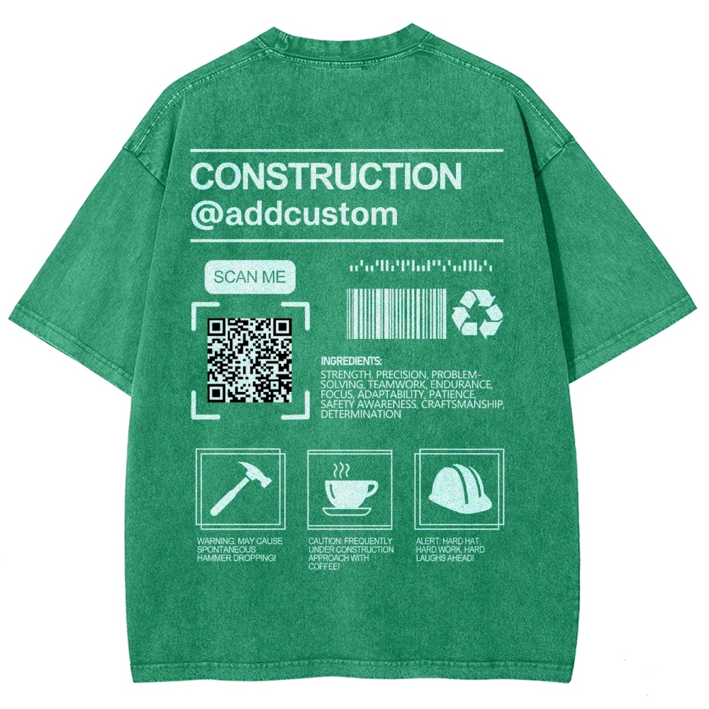 Construction Addcustom QR Code Name Unisex Fit Washed T-Shirt Customscool