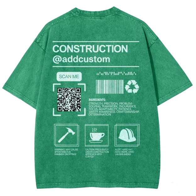 Construction Addcustom QR Code Name Unisex Fit Washed T-Shirt Customscool