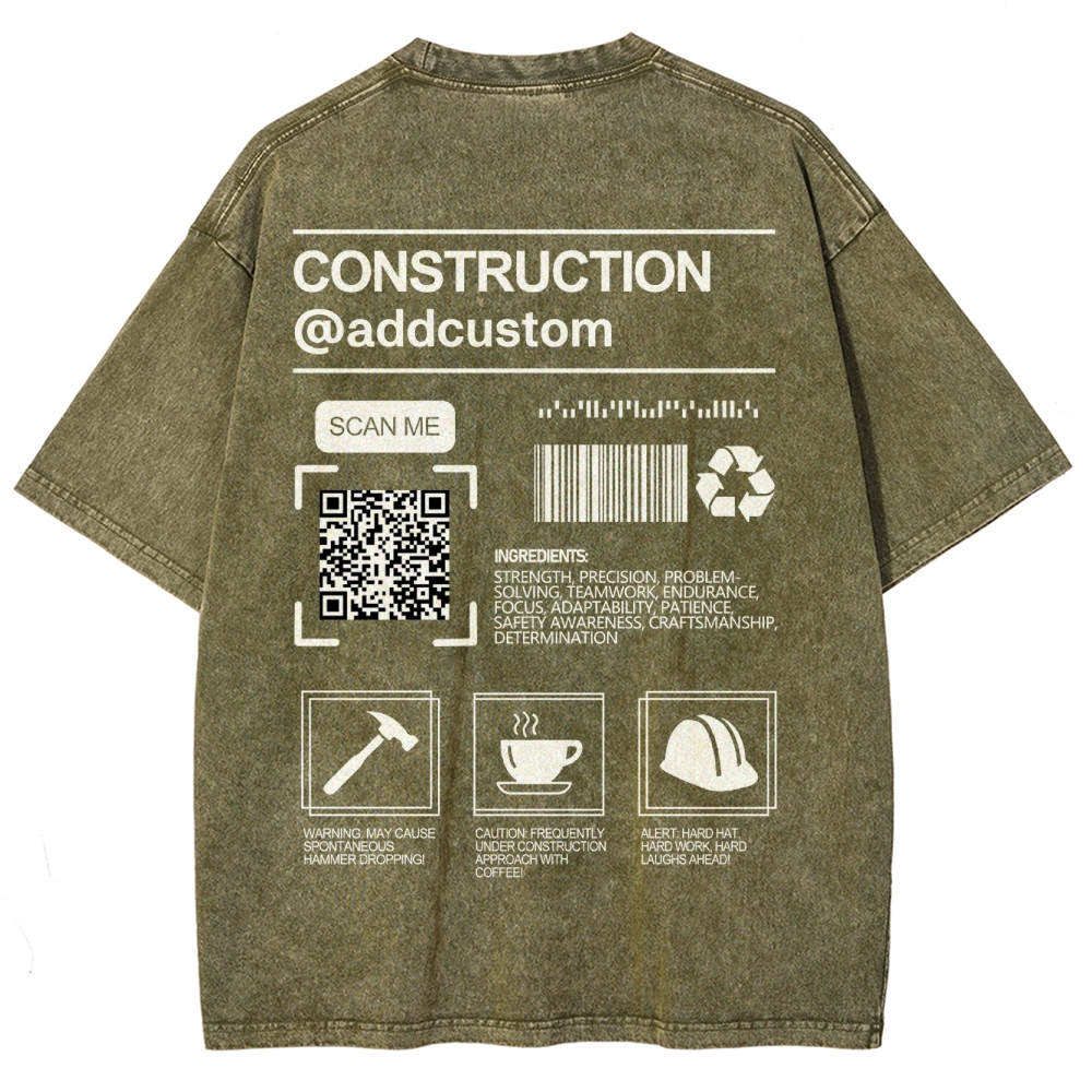 Construction Addcustom QR Code Name Unisex Fit Washed T-Shirt Customscool
