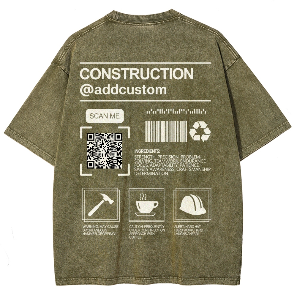 Construction Addcustom QR Code Name Unisex Fit Washed T-Shirt Customscool