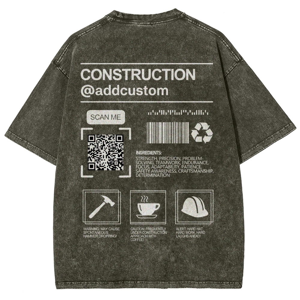 Construction Addcustom QR Code Name Unisex Fit Washed T-Shirt Customscool