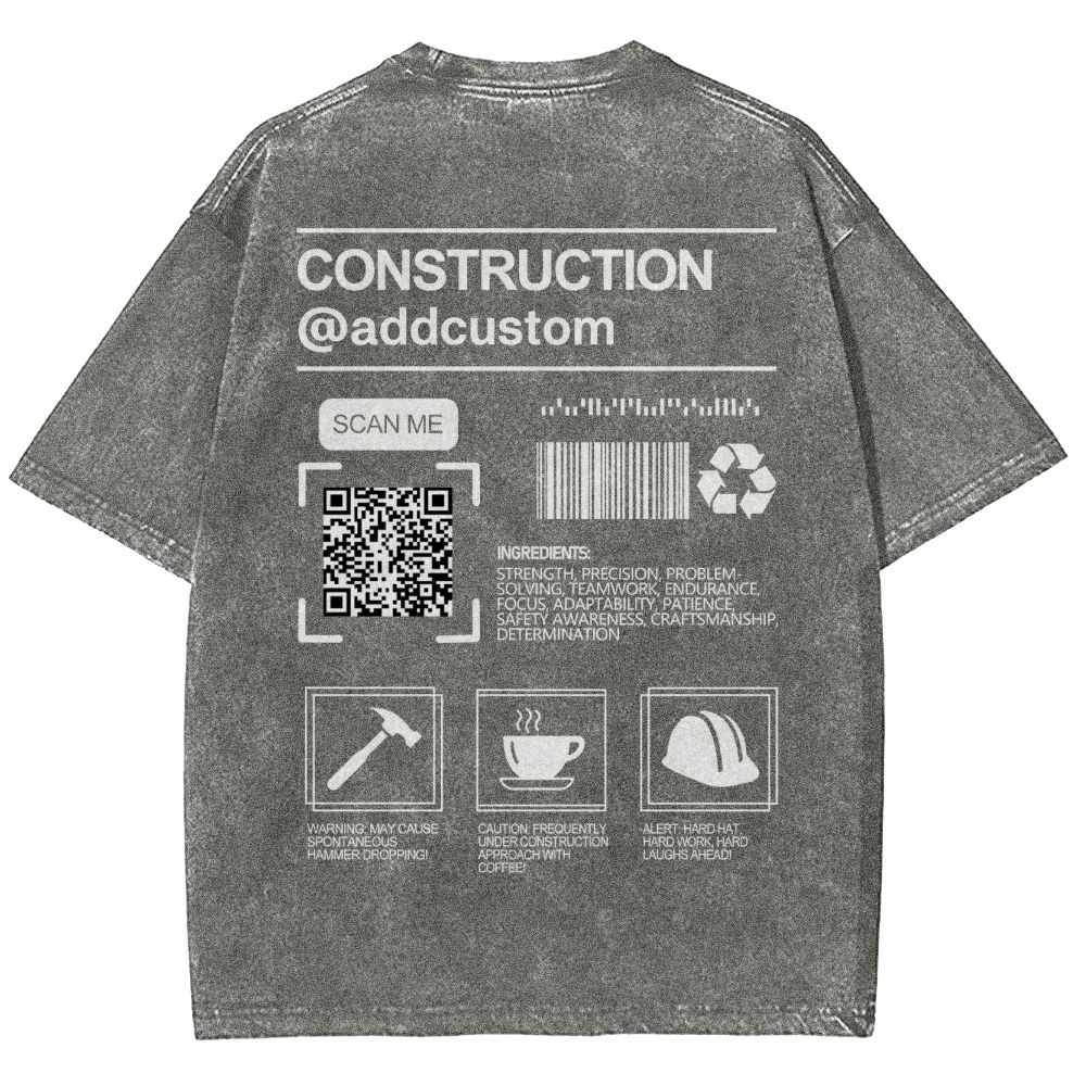 Construction Addcustom QR Code Name Unisex Fit Washed T-Shirt Customscool