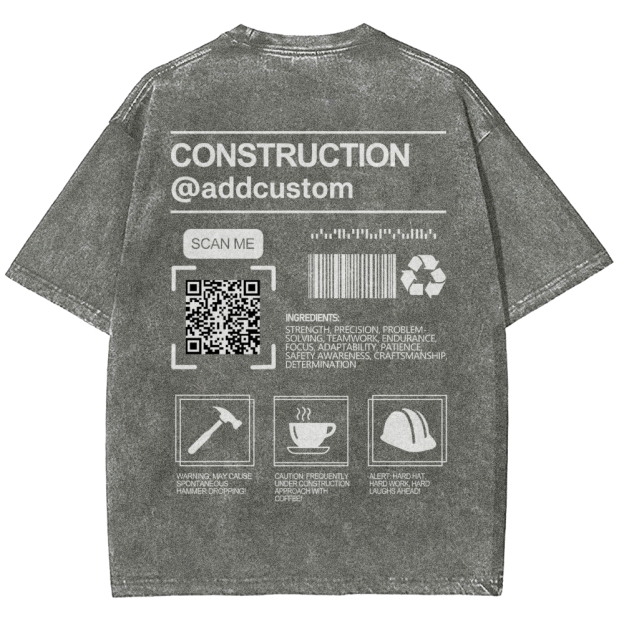 Construction Addcustom QR Code Name Unisex Fit Washed T-Shirt Customscool
