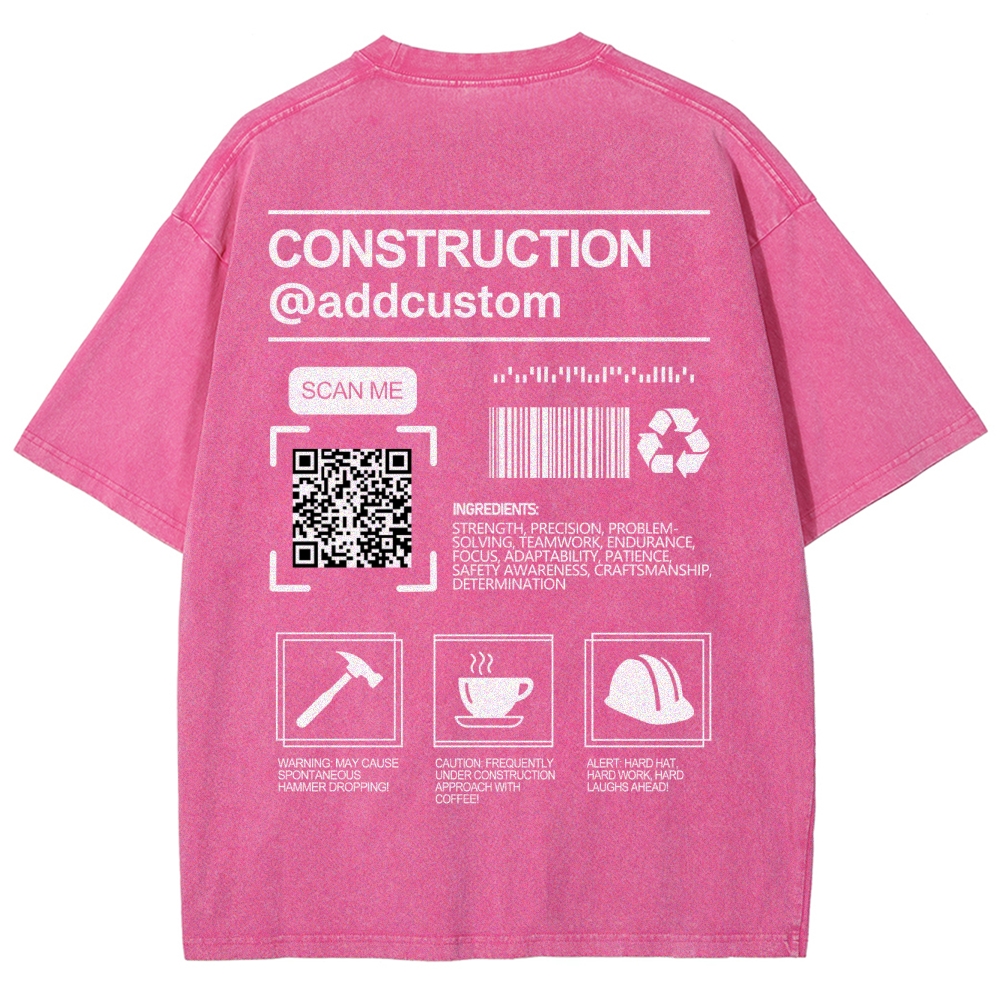 Construction Addcustom QR Code Name Unisex Fit Washed T-Shirt Customscool