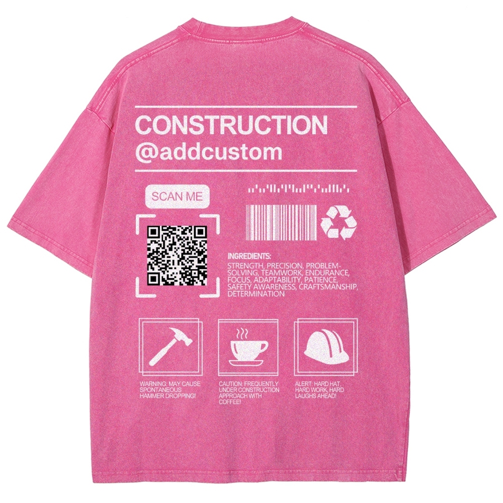 Construction Addcustom QR Code Name Unisex Fit Washed T-Shirt Customscool