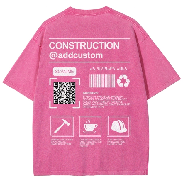 Construction Addcustom QR Code Name Unisex Fit Washed T-Shirt Customscool